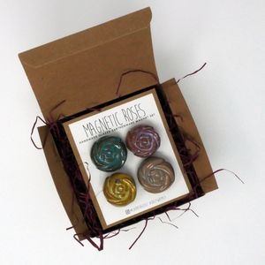 Ceramic Rose Shaped Magnets - Gift Set of 4